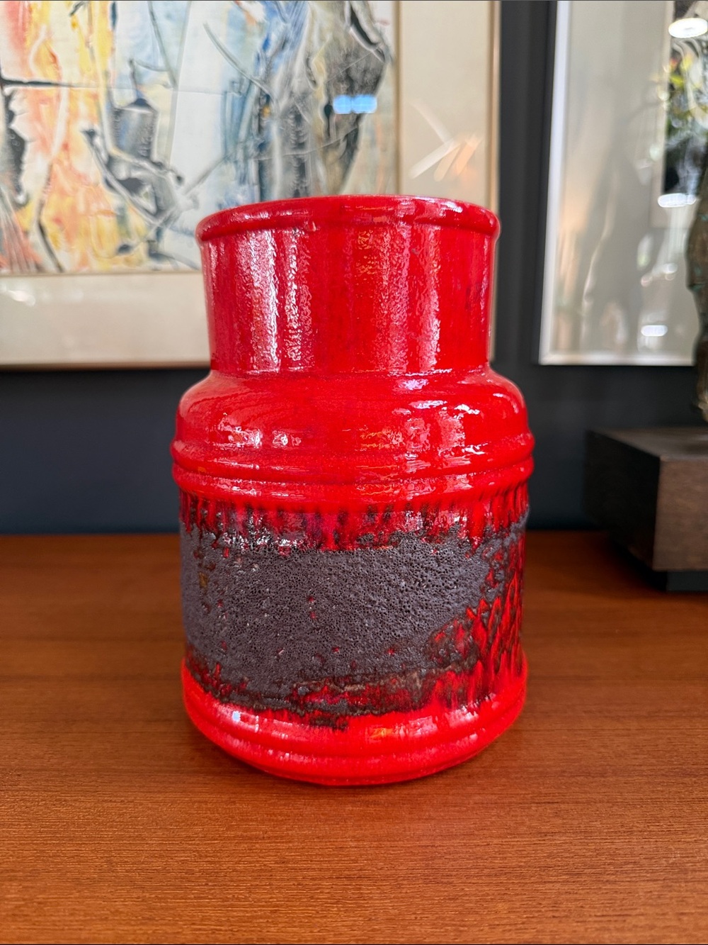 Lava glaze mid century modern Canadian Laurentian pottery vase